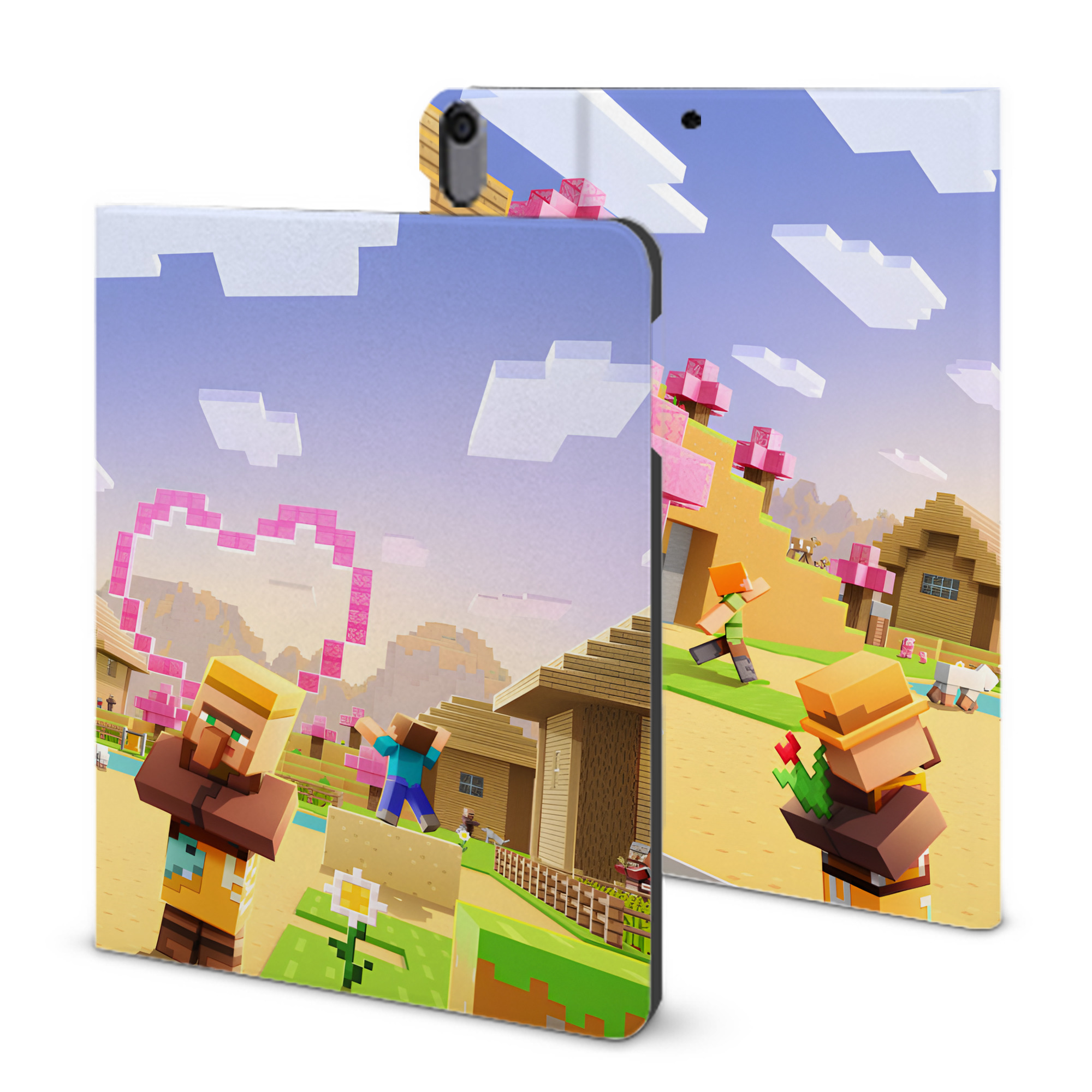 （画像用） マインクラフト ブロックの世界 Minecraft MC Block world IPad ケース ブック型 PUレザー TPU 耐衝撃 軽量 薄型 ペン収納なし 全面保護 IPad 各モデル対応